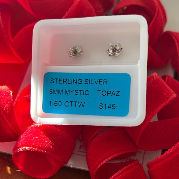 Elegant 925 Sterling Silver square mystic topaz Stud Earrings Retail $149
